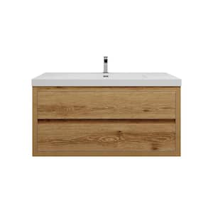 Louis 42 in. W x 20 in. D x 22 in. H Single Sink Floating Bath Vanity in Yellow Wood with White Acrylic Top