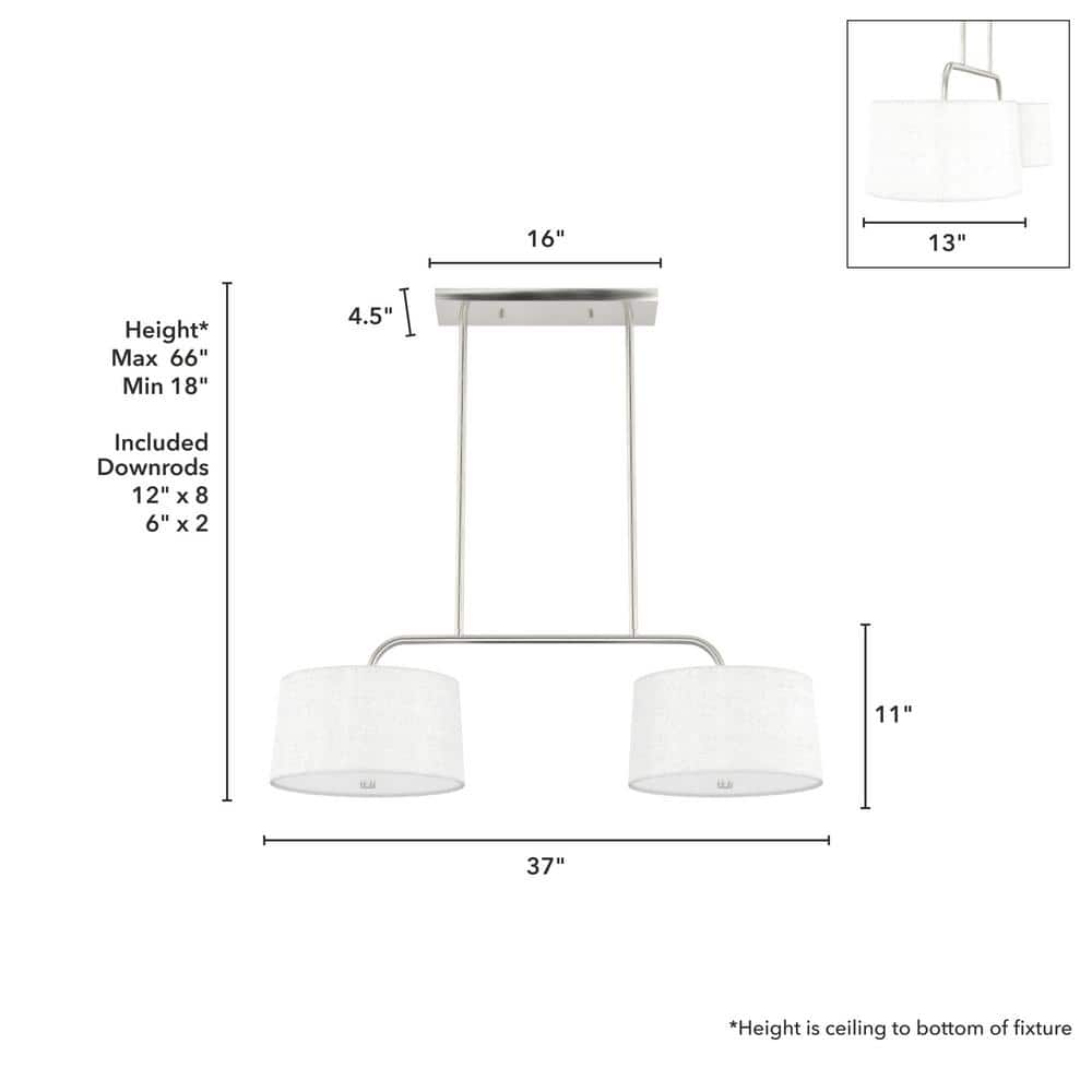 Cottage Hill Brushed Nickel 4-Light Linear Island Pendant with Off-White Linen Shade