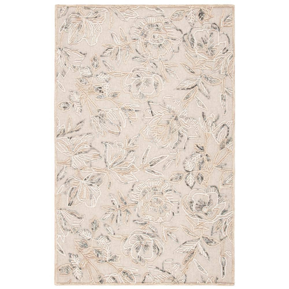 Gray Hand-Tufted Wool Floral 4' x 6' Area Rug