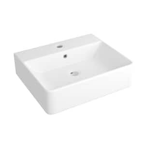 Turner Crisp White Vitreous China 20 in. Wall-Mount/Vessel Sink with Faucet Hole and Overflow