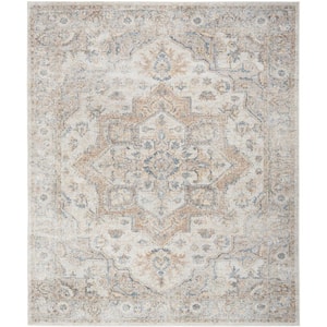 Astra Machine Washable Silver Grey 8 ft. x 10 ft. Distressed Traditional Area Rug