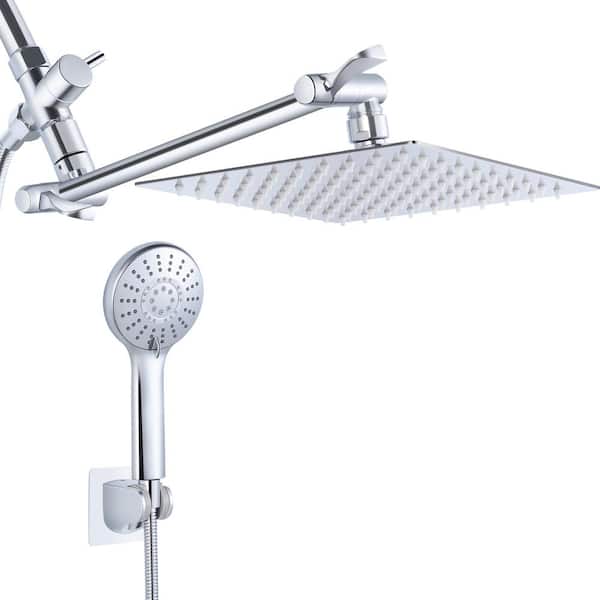 AKLFGN 8-spray Patterns 8 in. Wall Mount Dual Shower Head and Handheld Shower Head 2.2 GPM with Waterfall in Polish Chrome