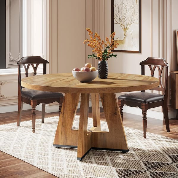 Roesler Farmhouse Oak Wood 47 in. W Pedestal Dining Table, Round Dining Table without Chairs, Kitchen Table Seats 4