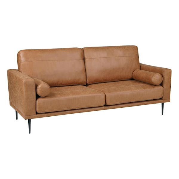 Lazzara Creighton 82 in. W. Straight Arm Microfiber Rectangle Sofa in Brown