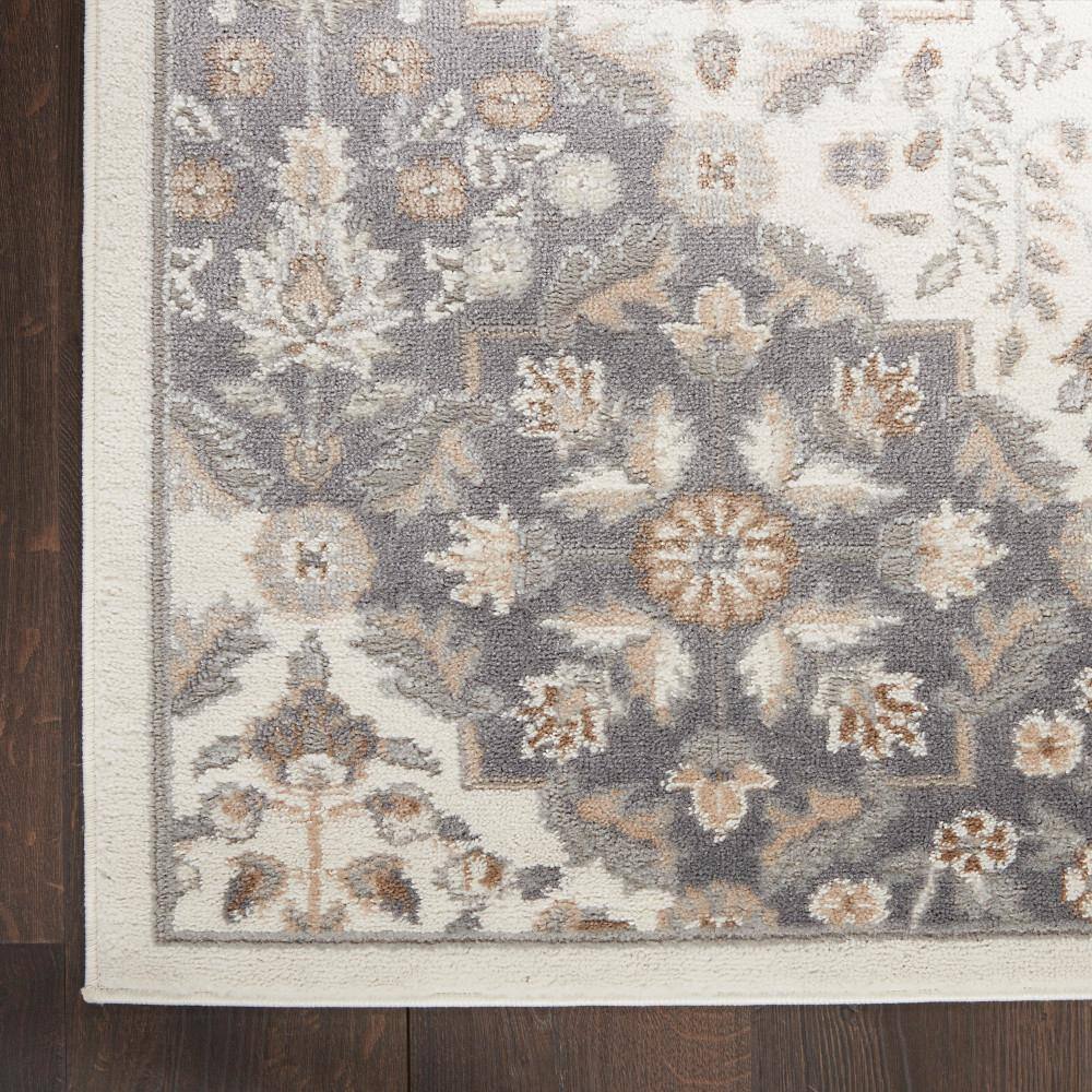 Ivory Grey Floral Synthetic 8' x 10' Area Rug