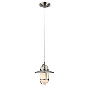1-Light Nautical Outdoor Pendant with Frosted Glass, Brushed Nickel