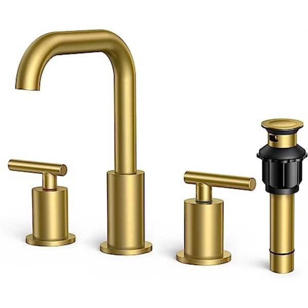 Dyiom Brushed Gold Bathroom Faucet 3-Hole 2-Handle Gold Faucet for Bathroom Sink with Word Bath Accessory Set
