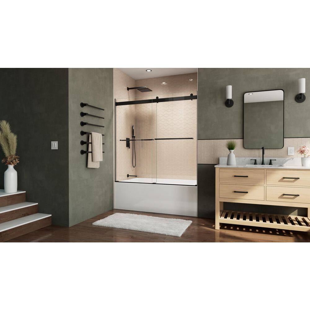Essence 60" Frameless Black Tub Door with ClearMax Technology