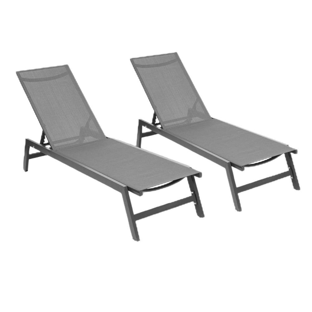 2-Piece 5-Position Adjustable Metal Outdoor Chaise Lounge Chairs, Gray price history on PriceWatchPro