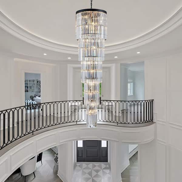Modern Chandelier 125 in. 20-Light Black Chandelier for Staircase, Foyer,Living Room,Crystal Chandelier for High Ceiling