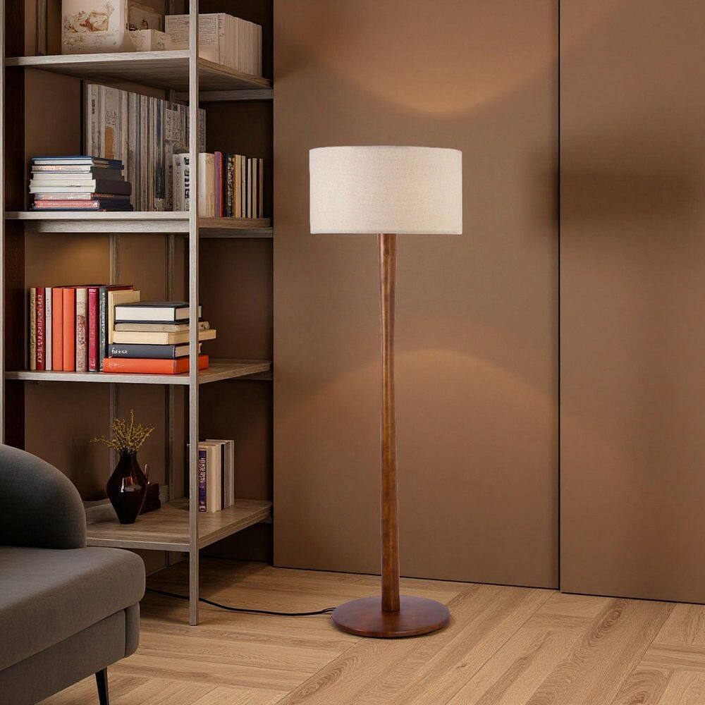 61 in. Off-White 1-Light Standard Floor Lamp with Wooden Body and Fabric Drum Shade (Bulb Not Included) price history on PriceWatchPro