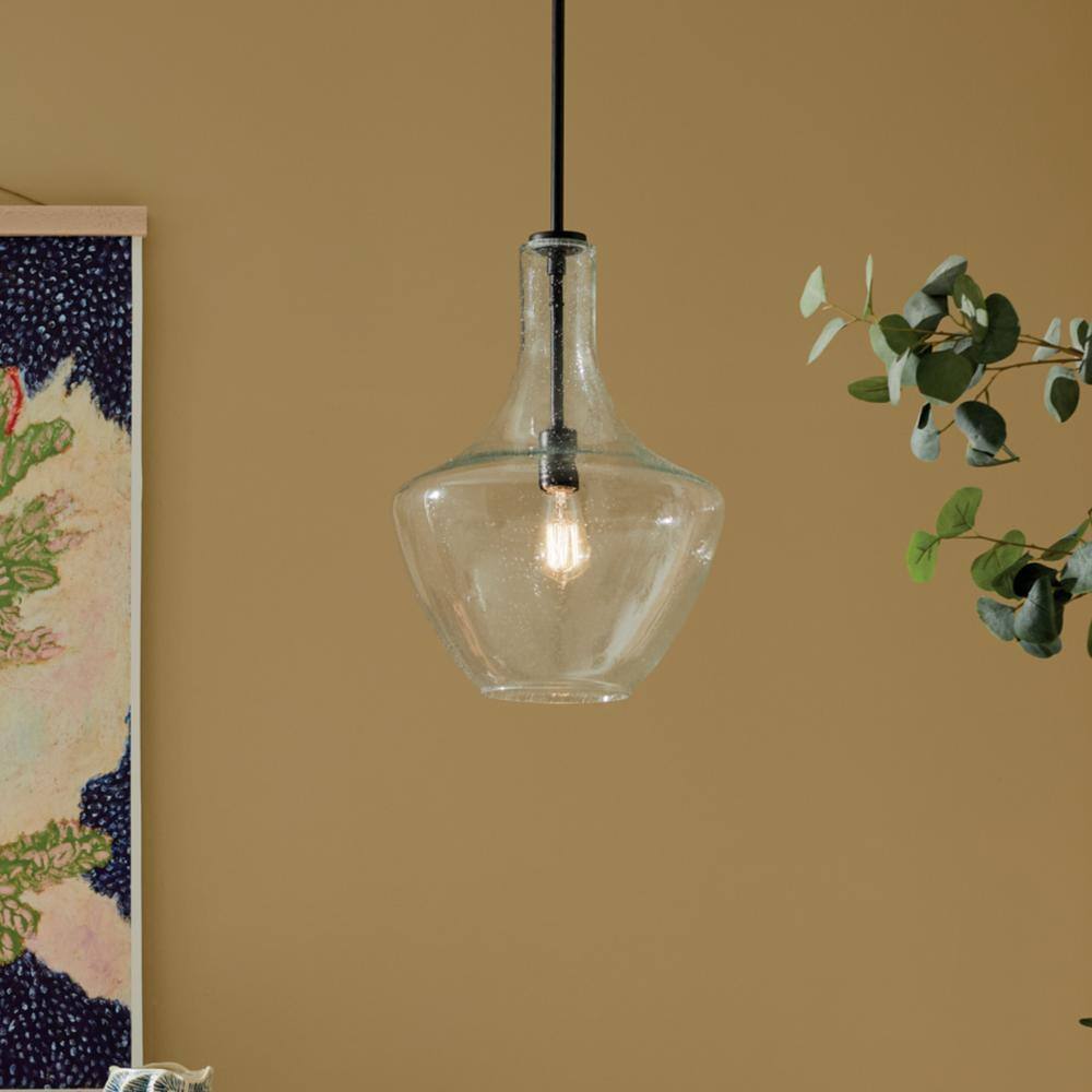 Black Bell Pendant with Clear Seeded Glass Shade