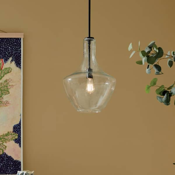 KICHLER Everly 19.75 in. 1-Light Black Modern Shaded Bell Kitchen Hanging Pendant Light with Clear Seeded Glass