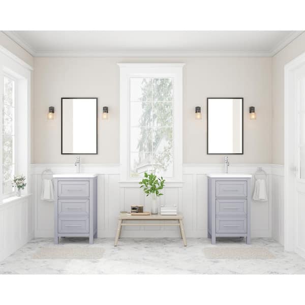 Glyssia 20 in. W x 15.55 in. D x 35 in. H Single Sink Bath Vanity in Grey Finish with White Ceramic Top