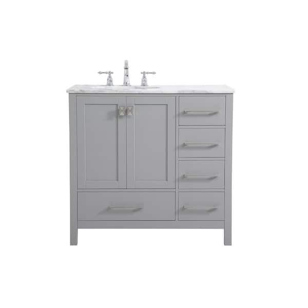 Unbranded Simply Living 36 in. W x 22 in. D x 34 in. H Bath Vanity in Gray with Carrara White Marble Top