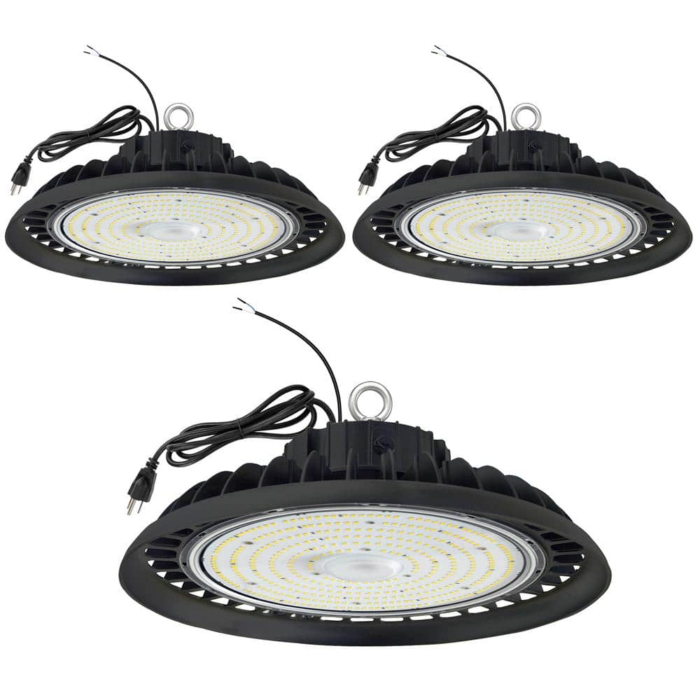 12 in. 600-Watt Equivalent Integrated LED Dimmable Black UFO High Bay Light