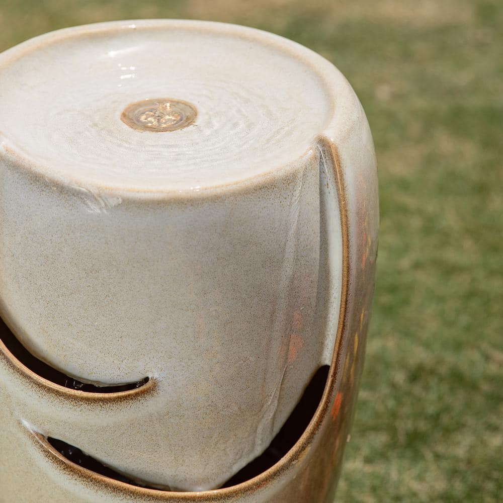 Sand Beige Ceramic Novelty Fountain with LED Light