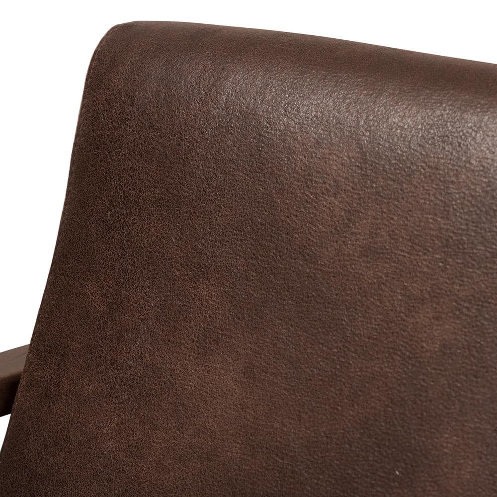 Bianca Vintage Walnut Wood & Distressed Brown Faux Leather Accent Chair