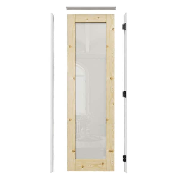 ARK DESIGN 24 in. x 80 in. Left-Handed Frosted Glass Solid Core Unfinished Pine Wood Door Kit with Quick Assemble Jamb 1-Lite