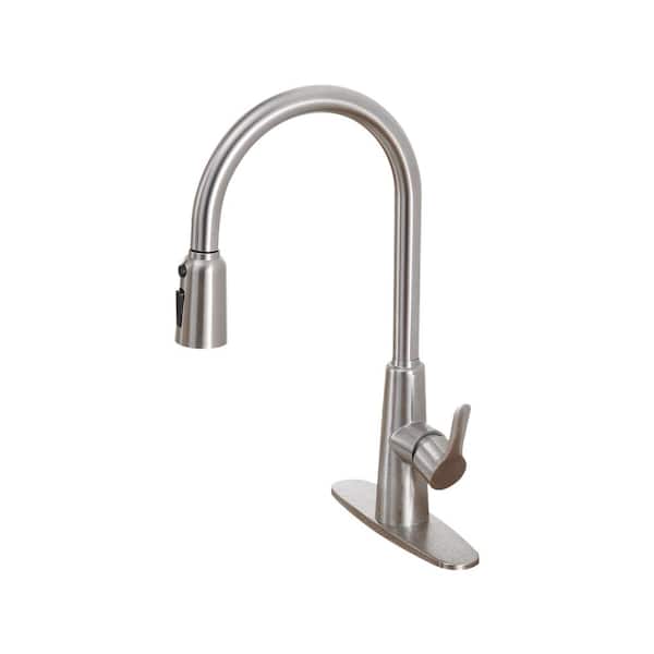 Tahanbath Single Handle Pull Down Sprayer Kitchen Faucet in Brushed Nickel