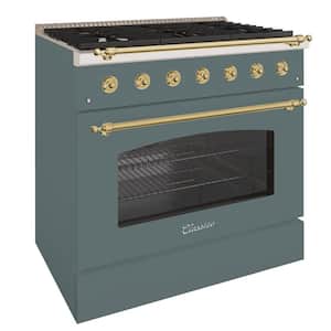 Classico 36" 5.2 cu. ft. 6-Burners Freestanding All Gas Range with Gas Stove and Gas Oven in Blue/Grey with Brass Trim