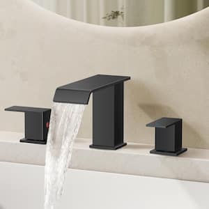 8 in. Widespread Double Handle 3-Hole Bathroom Faucet with Metal Pop-up Drain in Matte Black