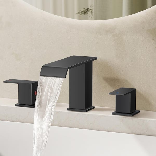 8 in. Widespread Double Handle 3-Hole Bathroom Faucet with Metal Pop-up Drain in Matte Black