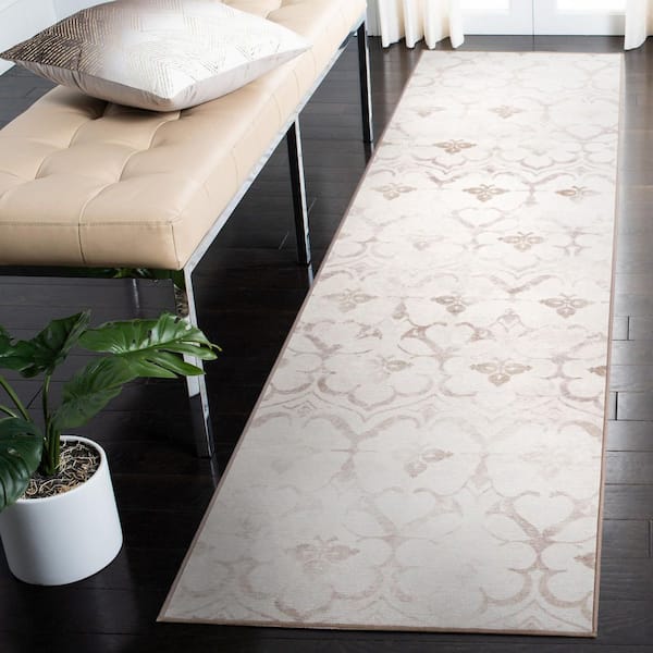 Leilani Damask Ivory 2.5 ft. x 10 ft. Washable Runner Rug