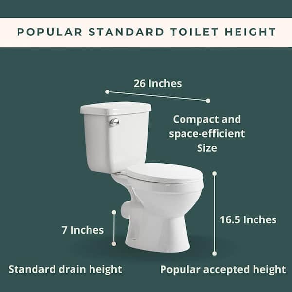 Compact 16.5 in. Rear Discharge Toilet 2-Piece White, 7 in. Rough-In Round Bowl, 1.6 GPF, 2 Extension Pipes Included