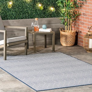 Paloma Abstract Navy 5 ft. x 8 ft. Geometric Indoor/Outdoor Patio Area Rug