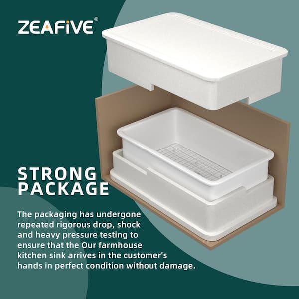Zeafive 32 in. White Kitchen Sink Drop-In/Undermount