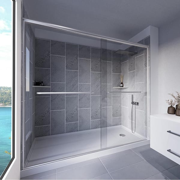 NuVo Slate Grey-Rainier 60 in. L x 30 in. W x 83 in. H Base/Wall/Door Rectangular Alcove Shower Stall/Kit Chrome Right