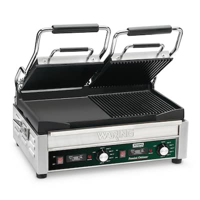 Dual Grill - Half Panini and Half Flat Grill with Timer - 240-Volt (17 in. x 9.25 in. cooking surface)