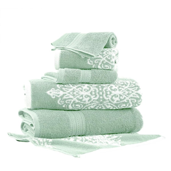 Modern Threads Organic Vines 6-Piece Cotton Bath Towel Set, Aqua 