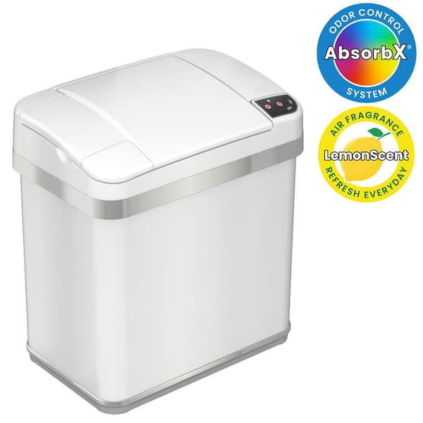 2.5 Gal. / 9.5 Liter White Household Metal Trash Can with Sensor Lid, Odor Filter and Fragrance