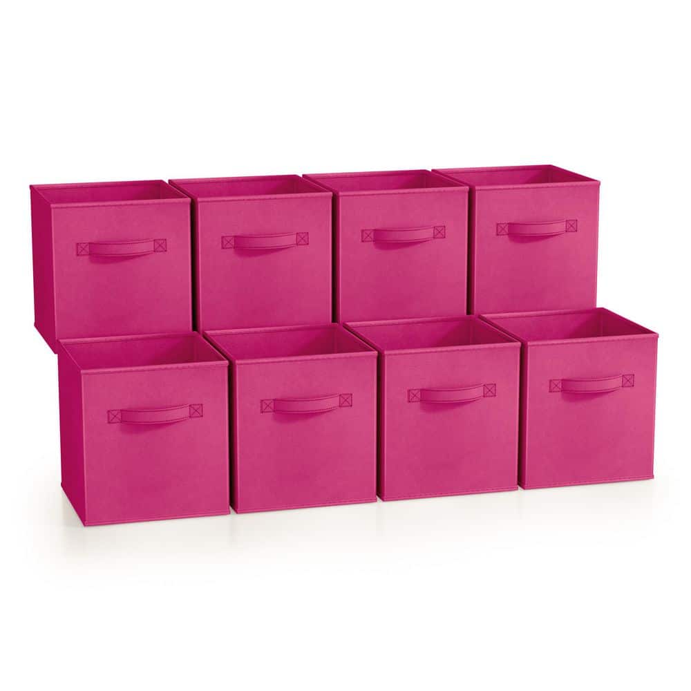 Foldable Storage Cubes Handles, Pink 10.5 in. W x 11 in. H Fabric Decorativ