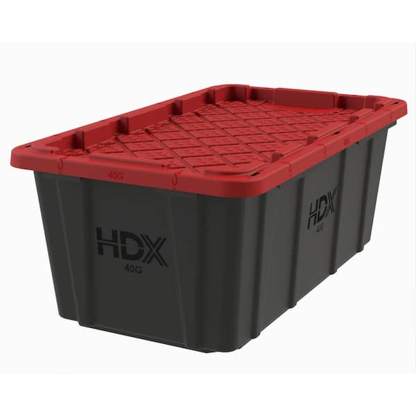 40 Gal. Tough Storage Tote in Black with Red Lid