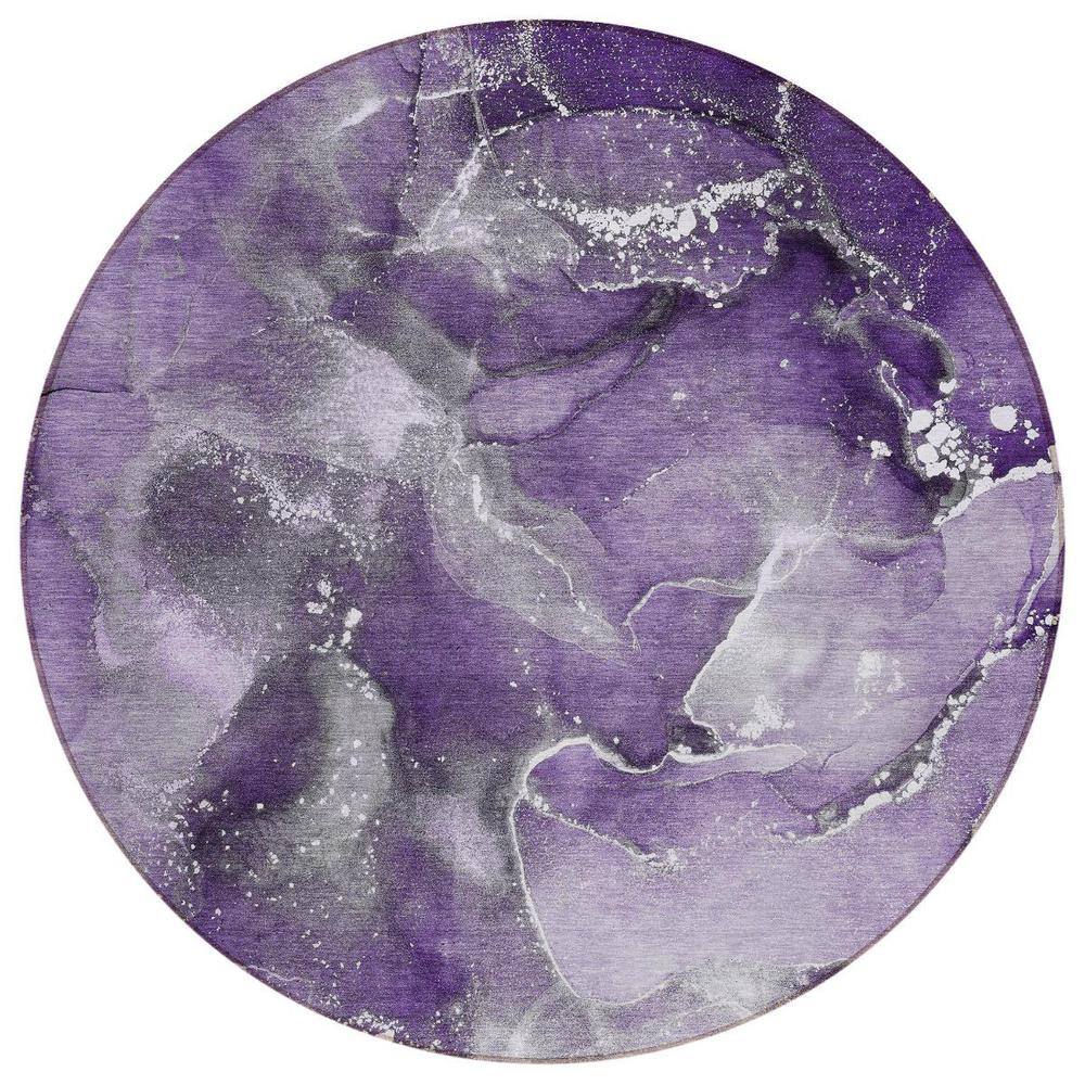 Gray and Purple 8 ft. Round Woven Abstract Polyester Round Indoor/Outdoor Area Rug price history on PriceWatchPro