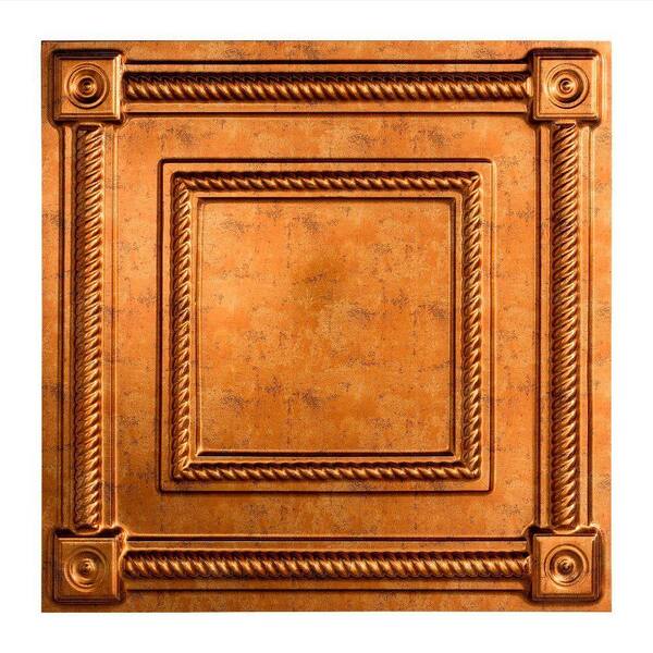 Fasade Coffer 2 ft. x 2 ft. Vinyl Lay-In Ceiling Tile in Muted Gold