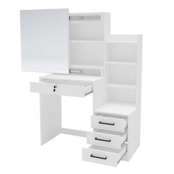 Hannah White Vanity With Mirror 58 In H X 39 W 17 5d 402100190001 Hannah White Vanity With Mirror 58 In, Small White Vanity Desk Ikea