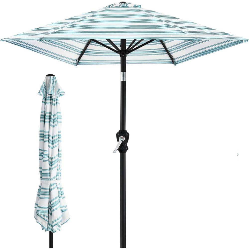 10 ft. Solid Steel Pole Market Tilt Patio Umbrella with Crank Lift in Strip