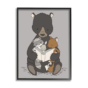 Animals Family Bear Reading Book to Babies Design by Sweet Melody Designs Framed Animal Art Print 14 in. x 11 in.