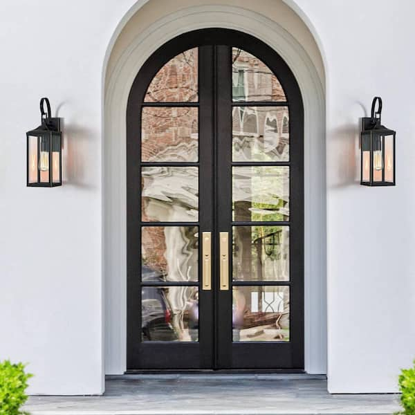 Jefferson 19.3 in. 1-Light Large Black Hardwired Outdoor Wall Lantern Sconce