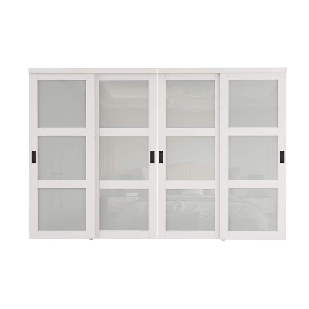 120 in. x 80 in. 3-Lite Frosted Glass White Finished MDF Interior Closet Sliding Door with Hardware and Black Handles price history on PriceWatchPro