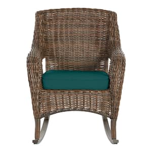 Cambridge Brown Wicker Outdoor Patio Rocking Chair with CushionGuard Malachite Green Cushions