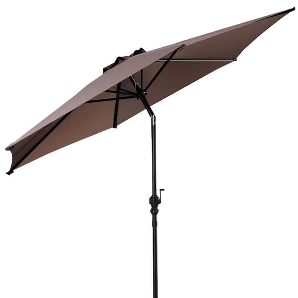 WELLFOR 9 ft. Steel Market Tilt Patio Umbrella in Tan with Crank