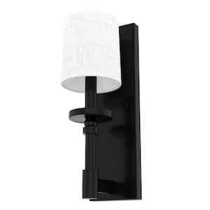 Briargrove 1-Light Matte Black Wall Sconce with Fabric Shade