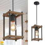 Modern Farmhouse Pendant Light, Firefly 1-Light Black Pendant Light with Rectangular Frame and Painted Wood Accents
