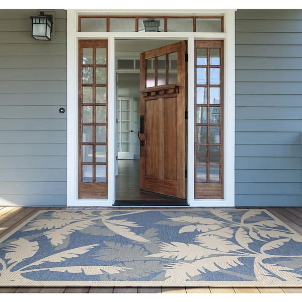 Monaco Coastal Flora Ivory-Sapphire 2 ft. x 8 ft. Indoor/Outdoor Runner Rug