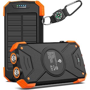 Solar Charger Power Bank 10,000mAh External Battery Pack Type C Input Output Dual Super Bright Flashlight in Orange